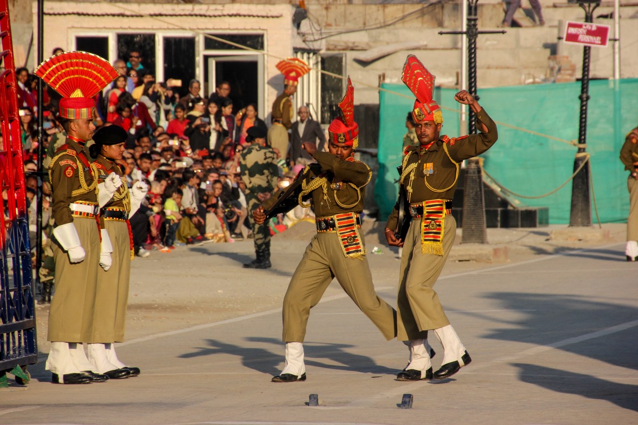 The Wagha border ceremony outside Lahore. The whole thing basically is a contest between the Indian and the Pakistani rangers about who can shout the loudest and kick the highest. While looking as angry as possible.