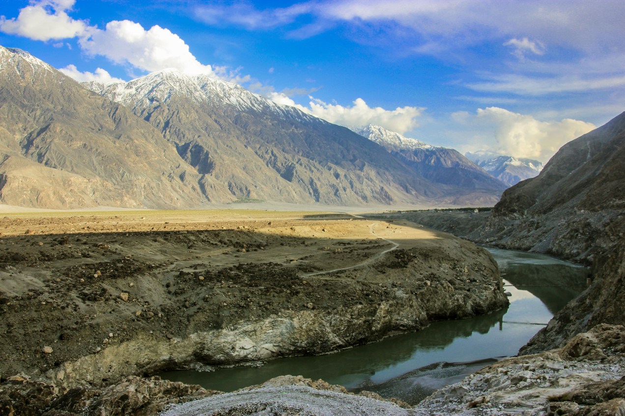 Gilgit River at the entrance into the huge Gilgit-valley